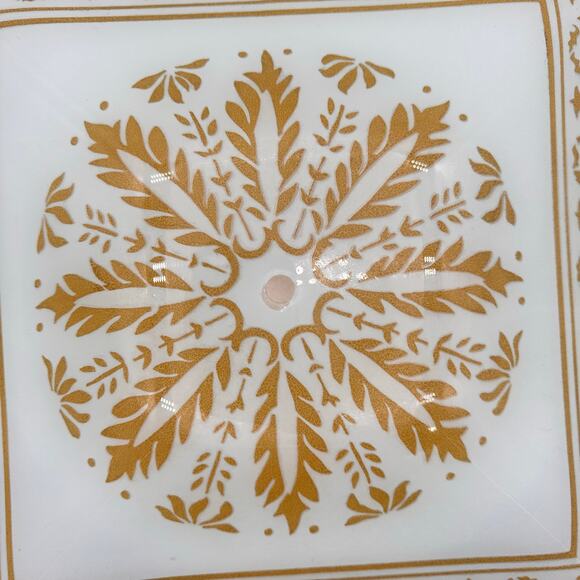 Vtg MCM square Ceiling Light Fixture Cover White Glass Gold Shade 16" 50s 60s EC - Picture 13 of 16
